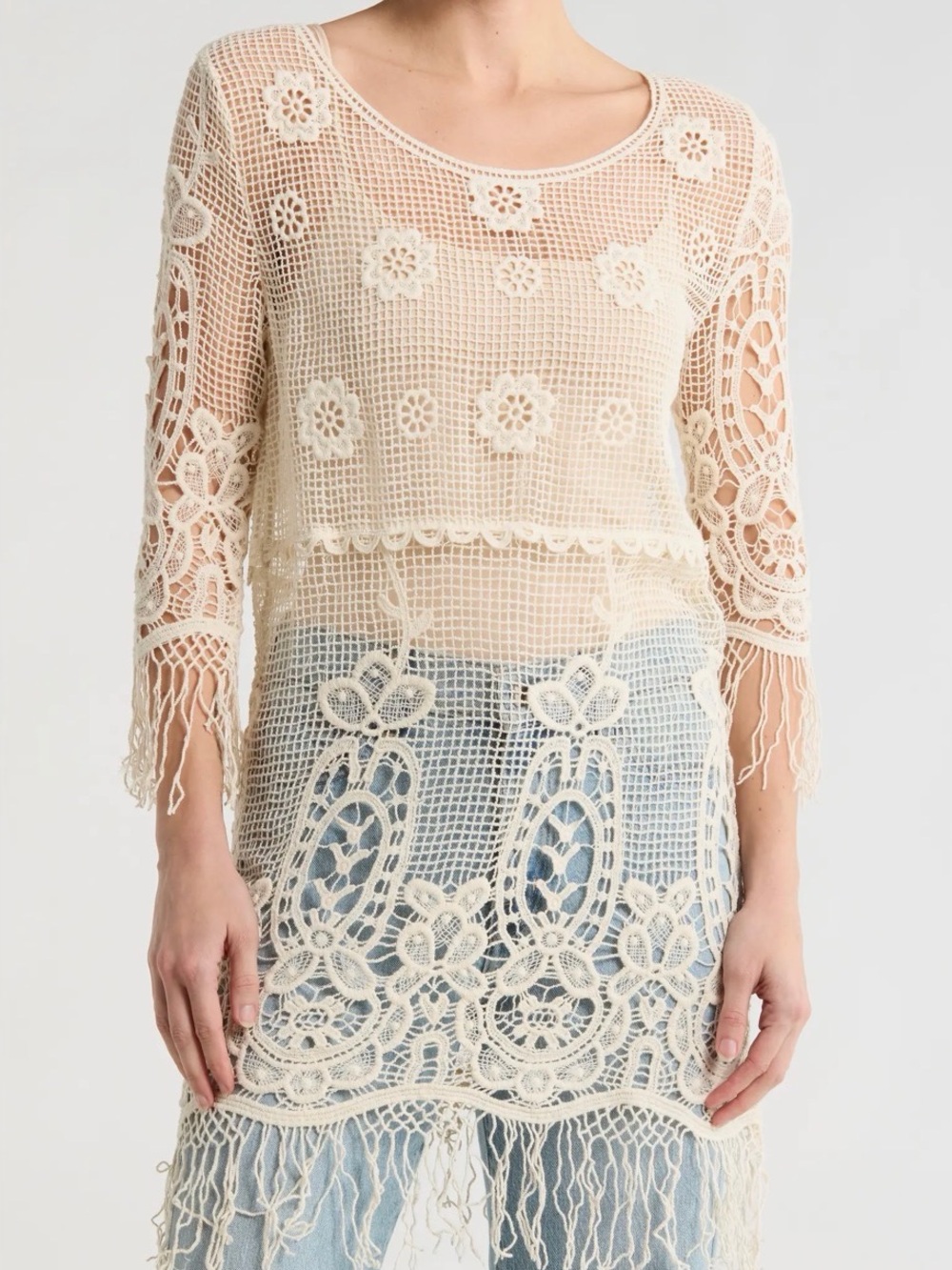 Off-White Crochet Swim Cover-Up Top/Dress